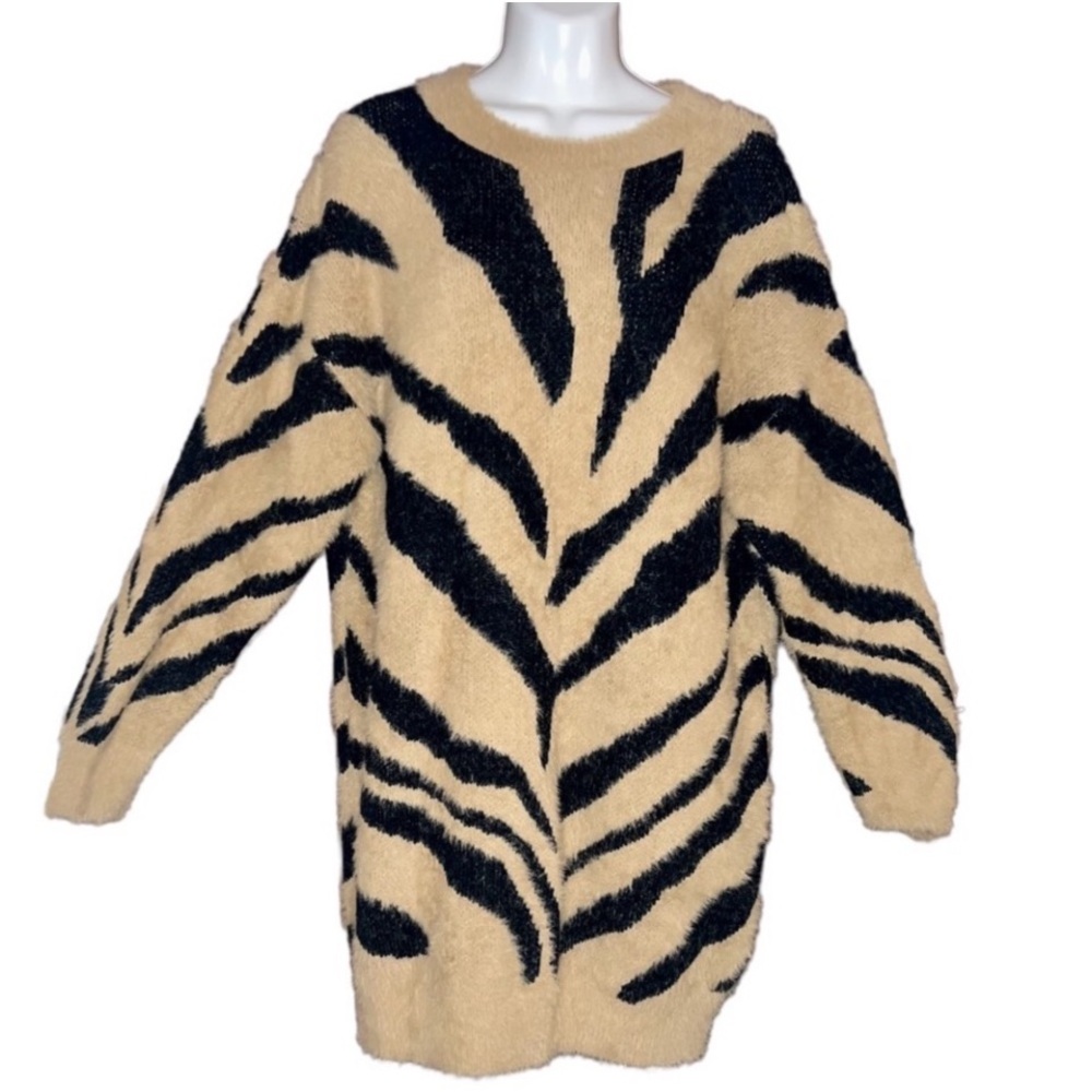 Love Sense L faux fur animal print design sweater dress